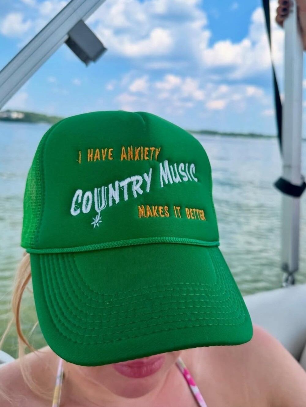 "I Have Anxiety & Country Music" Graphic Trucker Hat | Kelly Green - Picture 5 of 10
